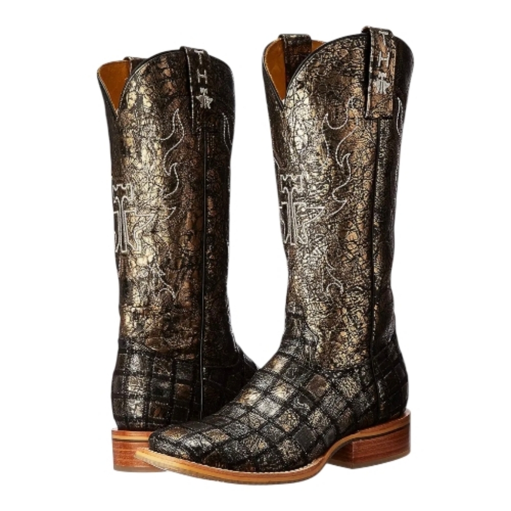 TIN HAUL "Meow" tall metallic leather patchwork cowgirl western boots sz 8.5 EUC